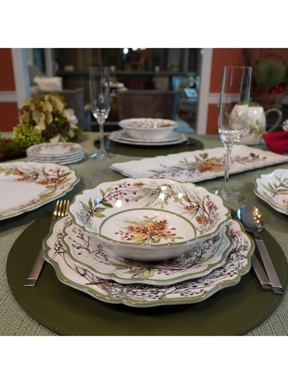 Set of 4 11” Melamine Dinner Plates - Winter Forest Design, Durable & Stylish